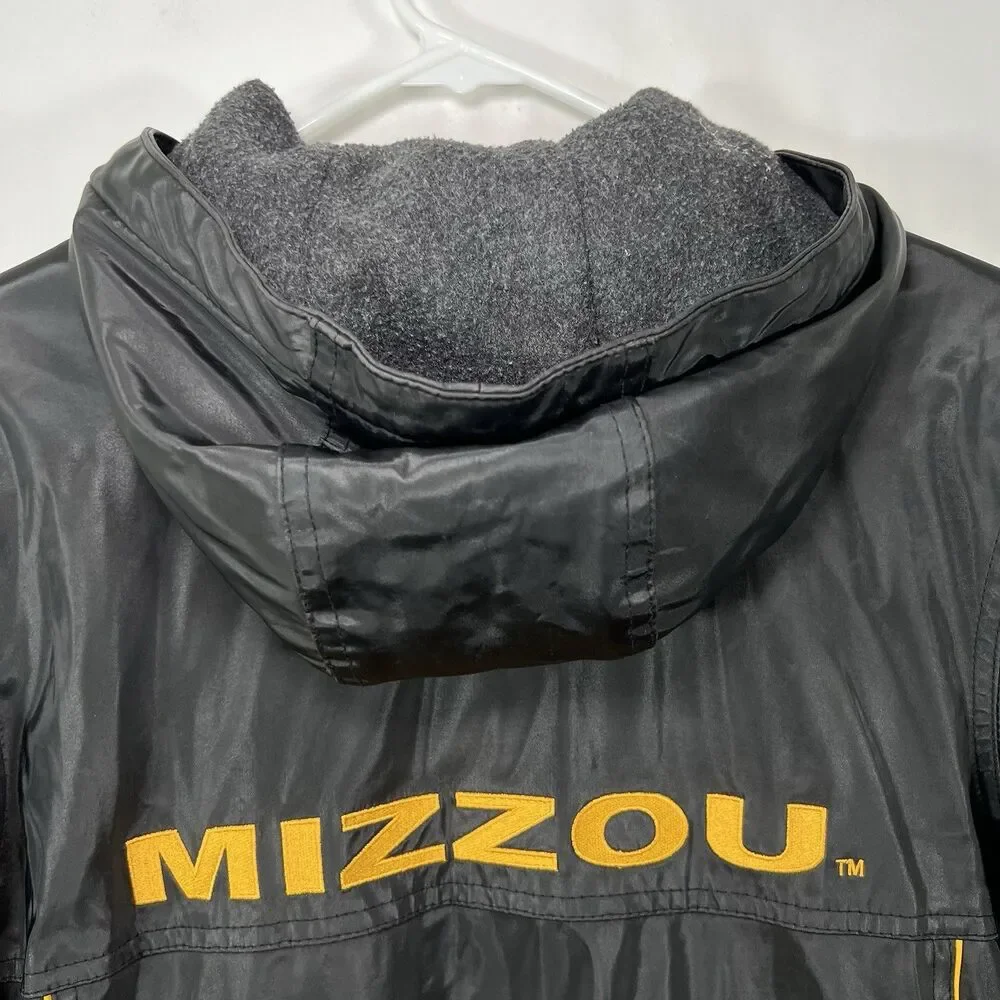 Missouri Tigers Full Zip Hooded Vinyl Jacket Youth Boys Large 12-14 Black Essex